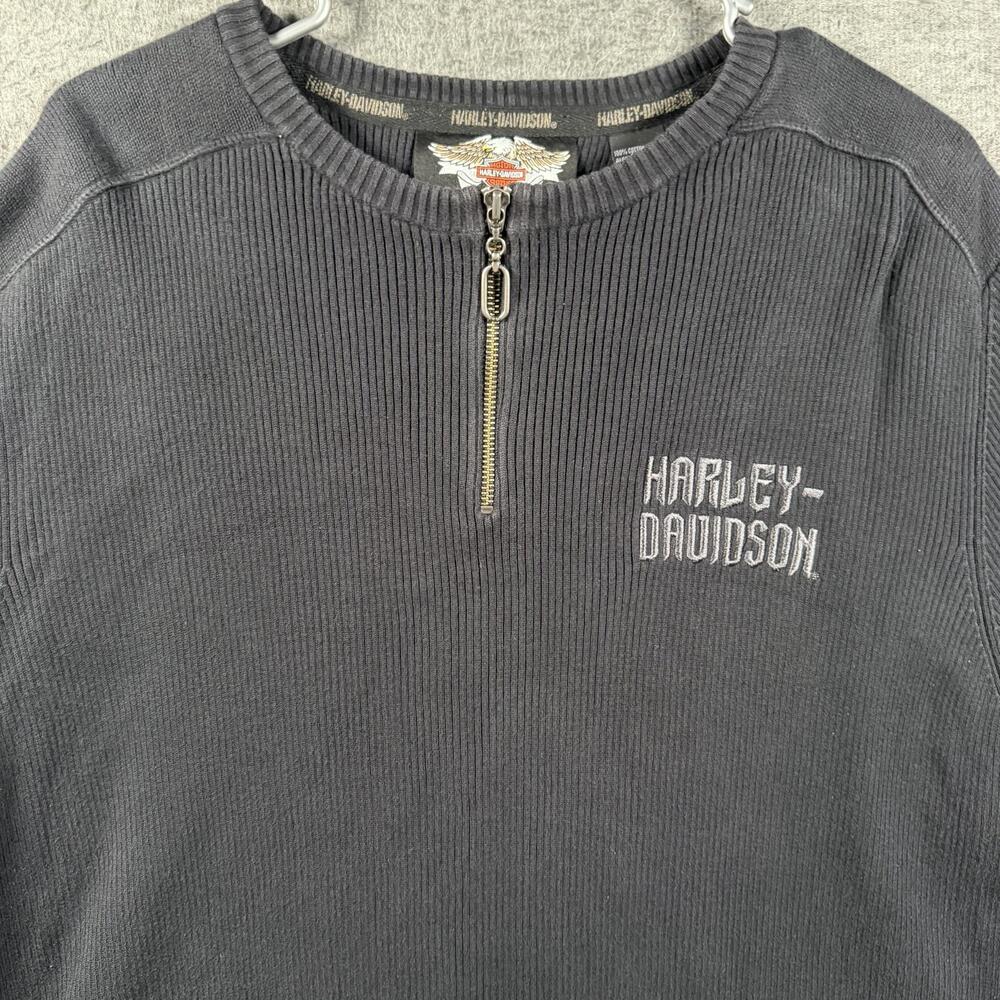 Harley-Davidson Sweater Mens 2XL Gray Quarter Zip Rib Knit Logo Pullover Japan